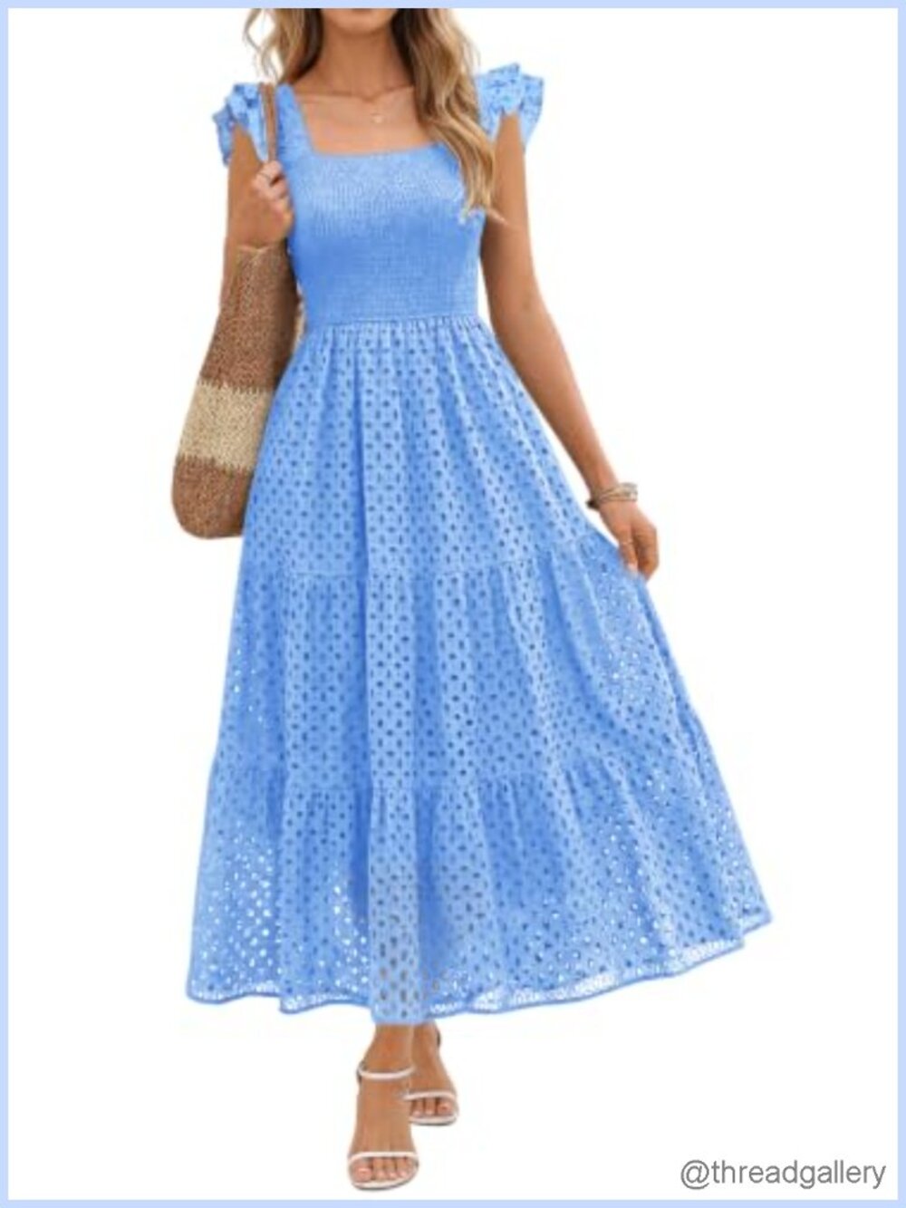 Sleeveless Hollow Out Eyelet Maxi Dress 100% Cotton Boho Summer